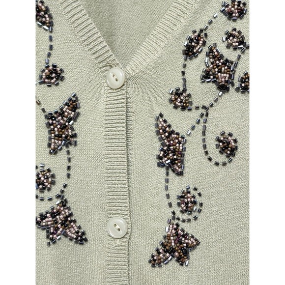 Vintage Look Embellished Green Sweater Size XL Boho Artsy Beaded Retro Feel - Picture 2 of 5